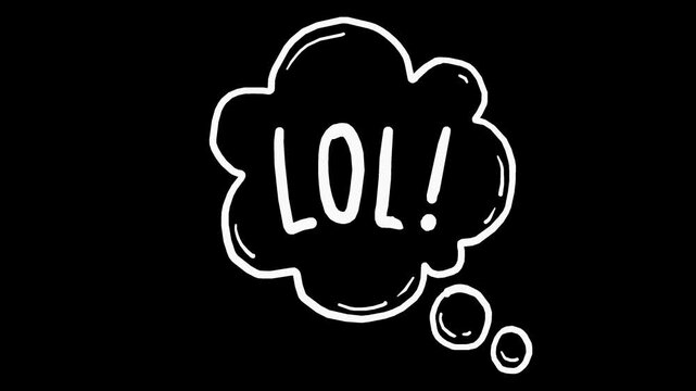 White wiggly hand drawn LOL speech bubble on alpha