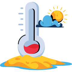 Thermometer Showing High Temperature Under The Sun With Clouds And Heat Haze Effect