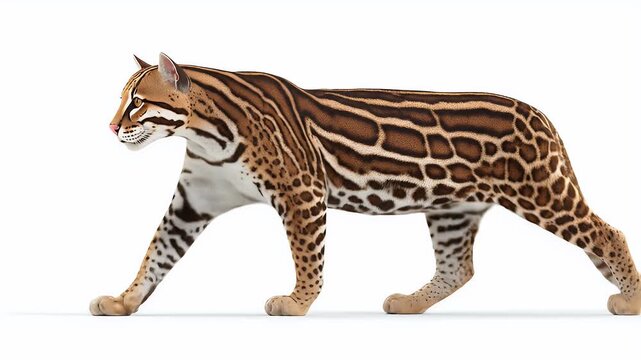 Ocelot Walking Gracefully Across a White Background.