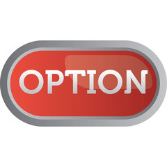 Red Oval Button Labeled Option With Metallic Border On Transparent Background For User Interface Element