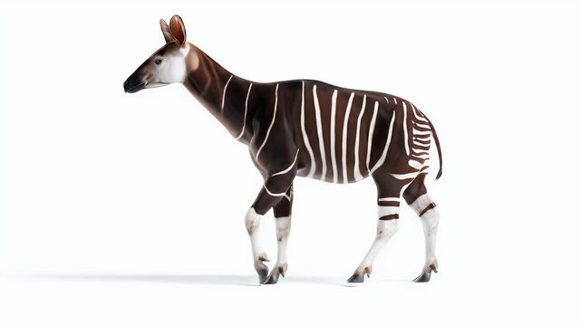 Okapi in a studio shot on a white background, a unique animal.