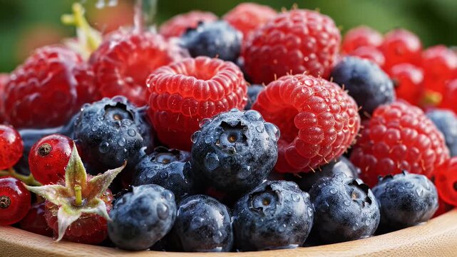 Close up on Fresh Juicy Berries with Water Drops Background