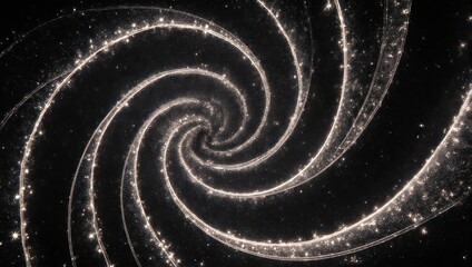 Abstract, spiral-shaped design with glowing particles against a dark background