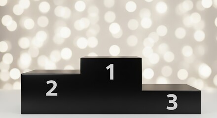 Black winner s podium with numbers 1 2 and 3 against a bokeh background