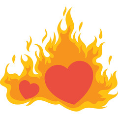 Two Vibrant Red Hearts Surrounded by Flickering Orange Flames on a Transparent Background Symbolizing Passion Love and Intense Emotion