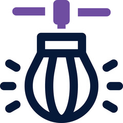 Simple Vector Icon of a Lightbulb With Purple Top and Dark Blue Body Emitting Light Rays Against a Transparent Background
