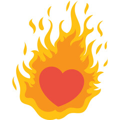 Red Heart Surrounded by Fiery Flames on Transparent Background