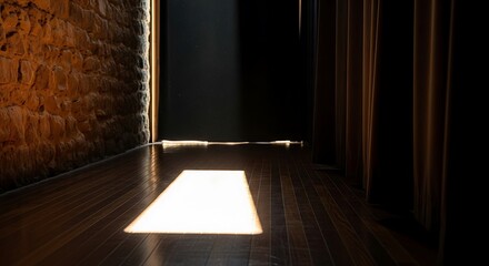 Stage lighting, dark interior with dramatic light and shadow display