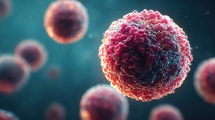 Microscopic View of Virus Cells: Detailed 3D Render of Viral Particles for Medical and Scientific Visualization, Pink and Blue Tones