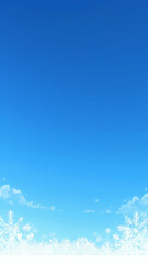 青空と白い雲を背景にした雪の結晶の冬のフレームデザイン