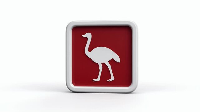 Ostrich logo on red square, simple and elegant design, white border.