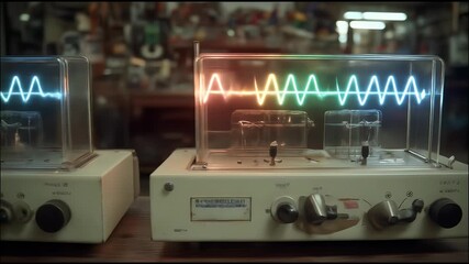 Oscilloscope Waveforms Displayed on Vintage Electronic Equipment.