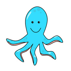 Simple flat illustration of a cute octopus with eight tentacles, ideal for ocean, sea animals, marine life, and underwater themes.
