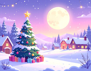 Fototapeta premium christmas night landscape