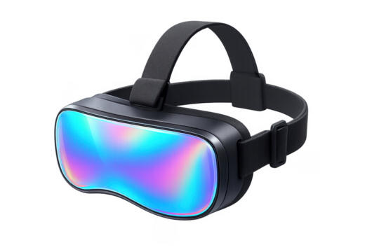 Vr headset displaying colorful virtual interface on transparent background