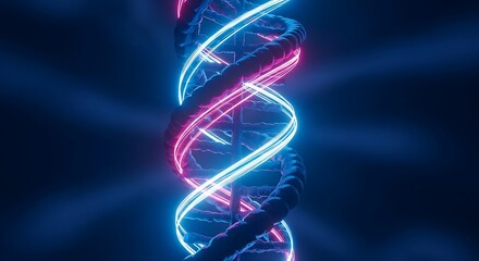 Neon DNA Structure Concept with Pink and Blue Glowing Futuristic Strand