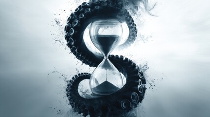 Spiral of Time and Pressure Illustrated by a Tentacle Wrapping Around an Hourglass in a Dramatic Gradient Background