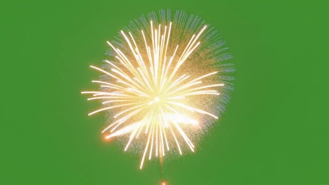  golden fireworks burst against a green screen background