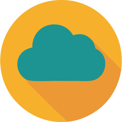 Turquoise Cloud Icon With Orange Circle Background And Long Shadow On Transparent Background