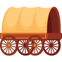 Fototapeta premium Traditional Covered Wagon With Tan Canvas Top And Wooden Wheels Detailed Illustration On Transparent Background