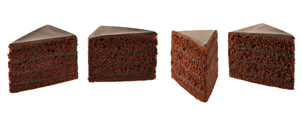 Set of chocolate cake isolated on white background.
