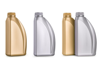 Set of Plastic lubricant container isolated on white background.