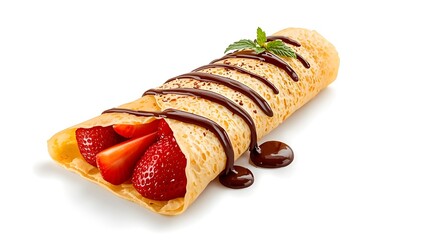 crepe filled with chocolate and strawberry isolated on white background