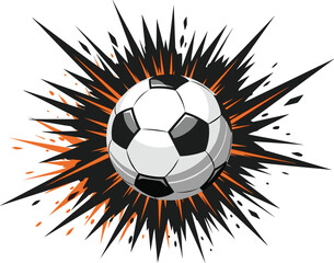 Explosive Soccer Ball Vector Illustration, Featuring a Dynamic Black and Orange Burst Effect, Ideal for Football Games, Sport Events, Championship Posters, and Team Graphics © Hazera Creative