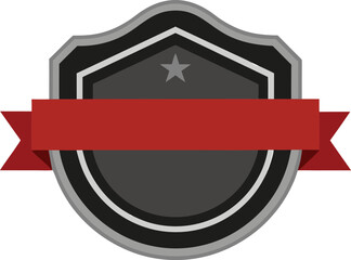 Emblem with red ribbon and star on gray shield