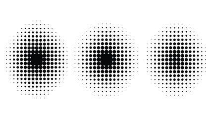 Three abstract oval shapes composed of black dots on a white background