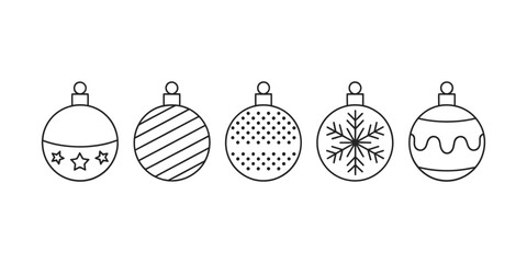 Simple line art christmas ornaments with festive designs