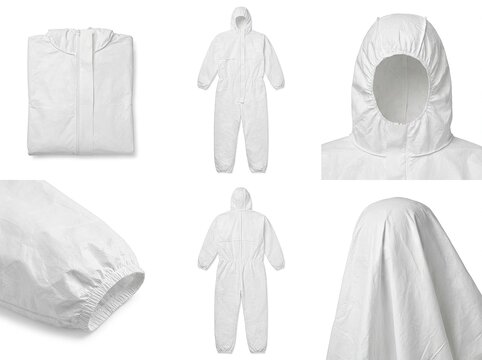 White protective suit or coverall isolated on white background