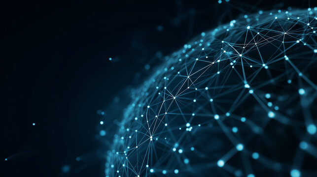 Abstract global data network visualization connecting points around a sphere - Powered by Adobe
