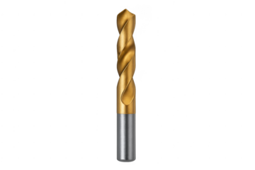 Gold titanium drill bit for power tools on transparent background