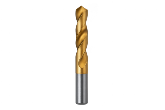 Gold titanium drill bit for power tools on transparent background