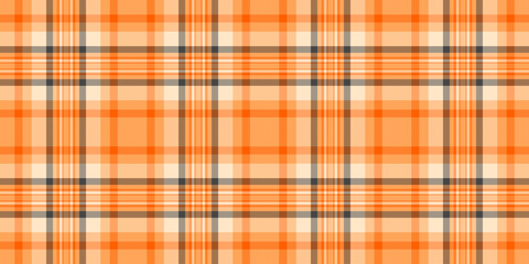A vibrant, cheerful plaid pattern in orange and beige, crossed with gray lines. Perfect for backgrounds, textiles, fall themes or warm, inviting designs.