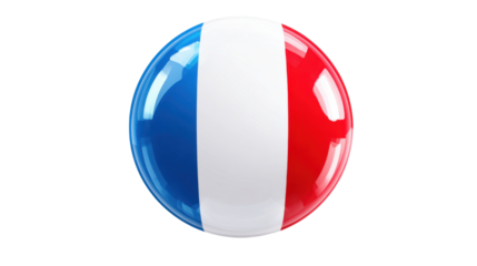 Glossy three-dimensional sphere featuring the French national flag colors symbolizing France identity culture patriotism and international representation on white background