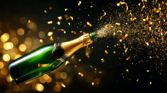 Celebrate life's victories with a burst of champagne and dazzling golden confetti, perfect for any joyous occasion or special event.