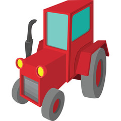 Red Tractor With Yellow Headlights And Gray Wheels On A Transparent Background A Simple Agricultural Vehicle Illustration