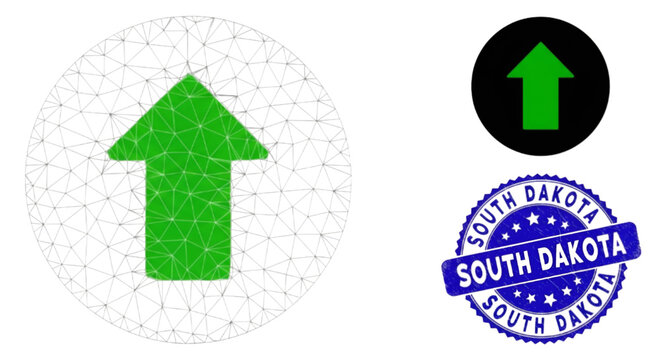 South Dakota's growth is represented with a geometric design and circular stamp, conveying progress and state pride beautifully