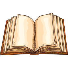 Vintage Open Book With Blank Pages Detailed Illustration Of An Old Tome With Textured Pages And Brown Cover Isolated On Transparent Background