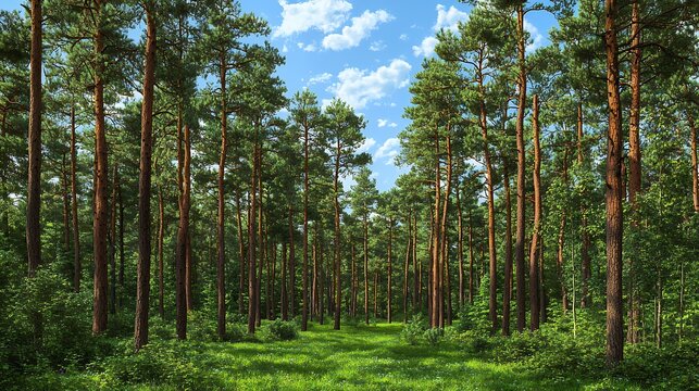 Lush Green Summer Pine Forest Path Sunlight Pixel Art