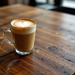 Heart Latte Art on Wooden Table - Perfect for Backgrounds and Branding