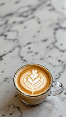 Delicious Latte Art Coffee on Marble Tabletop with Space for Text Overlay - Perfect for Food Blogs, Cafe Menus, and Social Media Campaigns.