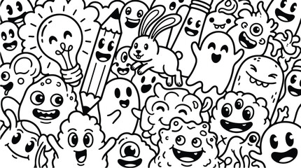 Hand drawn doodle monsters and characters background. © alisya