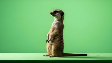 A playful meerkat standing upright on a bright