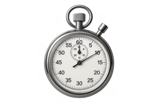 Stopwatch measuring precise time on transparent background