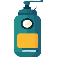 Teal And Orange Dispenser Bottle With Yellow Label And Circular Emblem On White Background