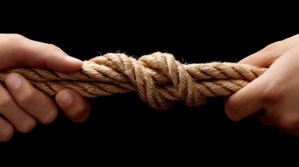 Person&rsquo;s hand hope, partner, strength, togetherness, trust, believe, Trust and Release Concept - Close-Up of Hands Gripping and Untying a Rope in Studio Macro Shot