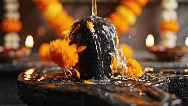 Water pouring on Shiva Lingam during Hindu Puja ritual